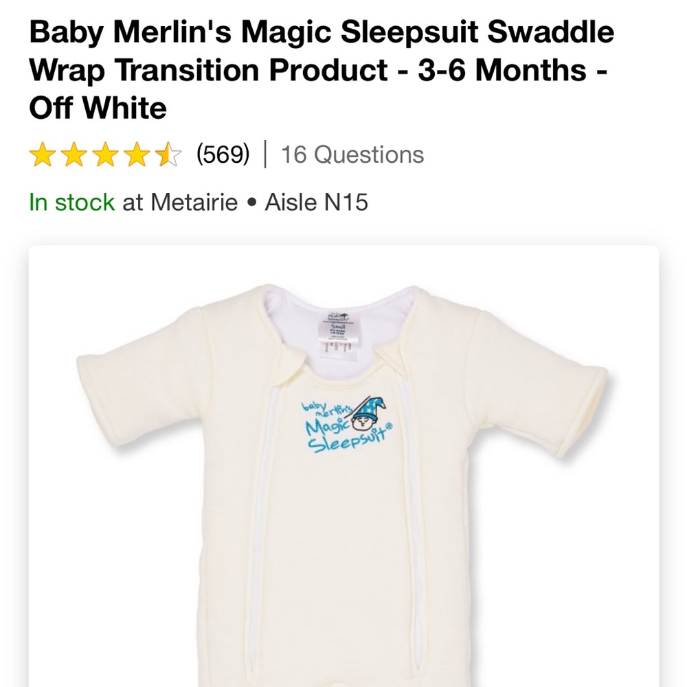 Merlin Magic Sleep Suit 3-6 months Off White